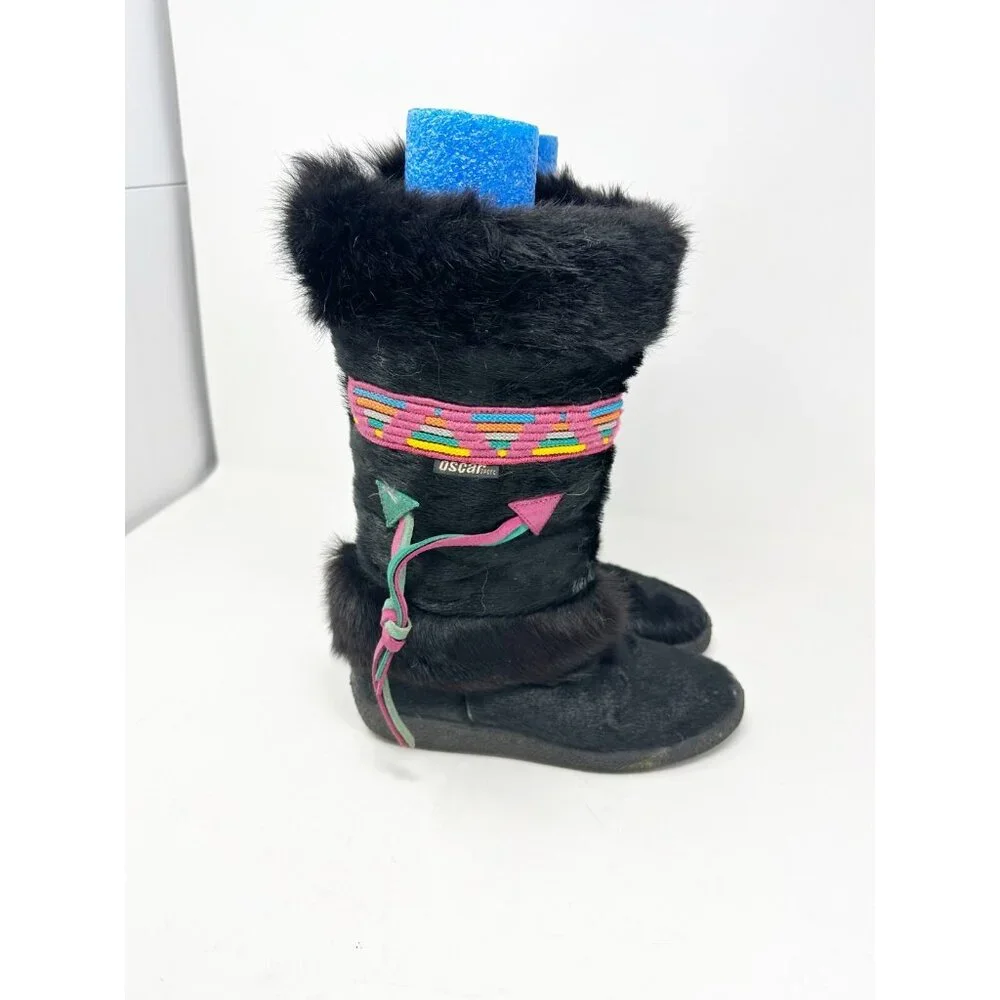 Tecnica Womens Skandia Apres Ski Goat Hair Fur Boots Vintage Italy Black Size 37